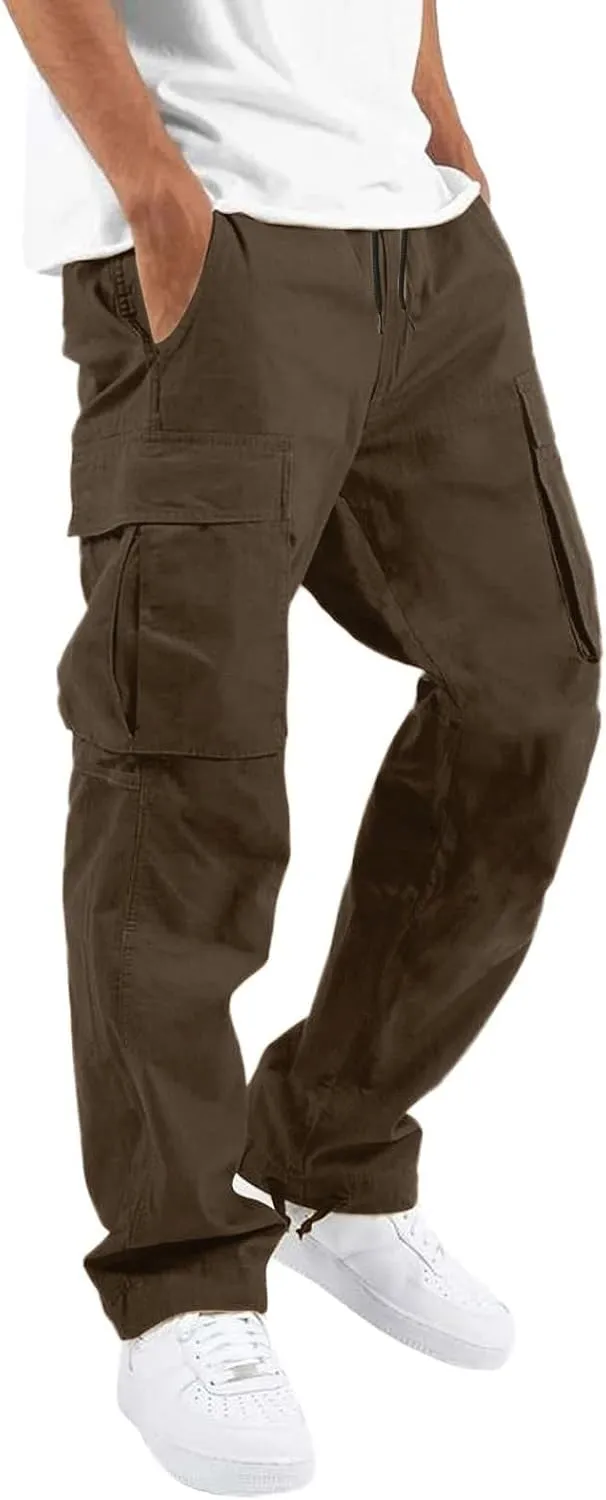 sdbrld Cargo Pants For Men Mens Trendy Relaxed Fit Beach Pants Streetwear Baggy Trousers Cargo Pants with Zipper Pockets