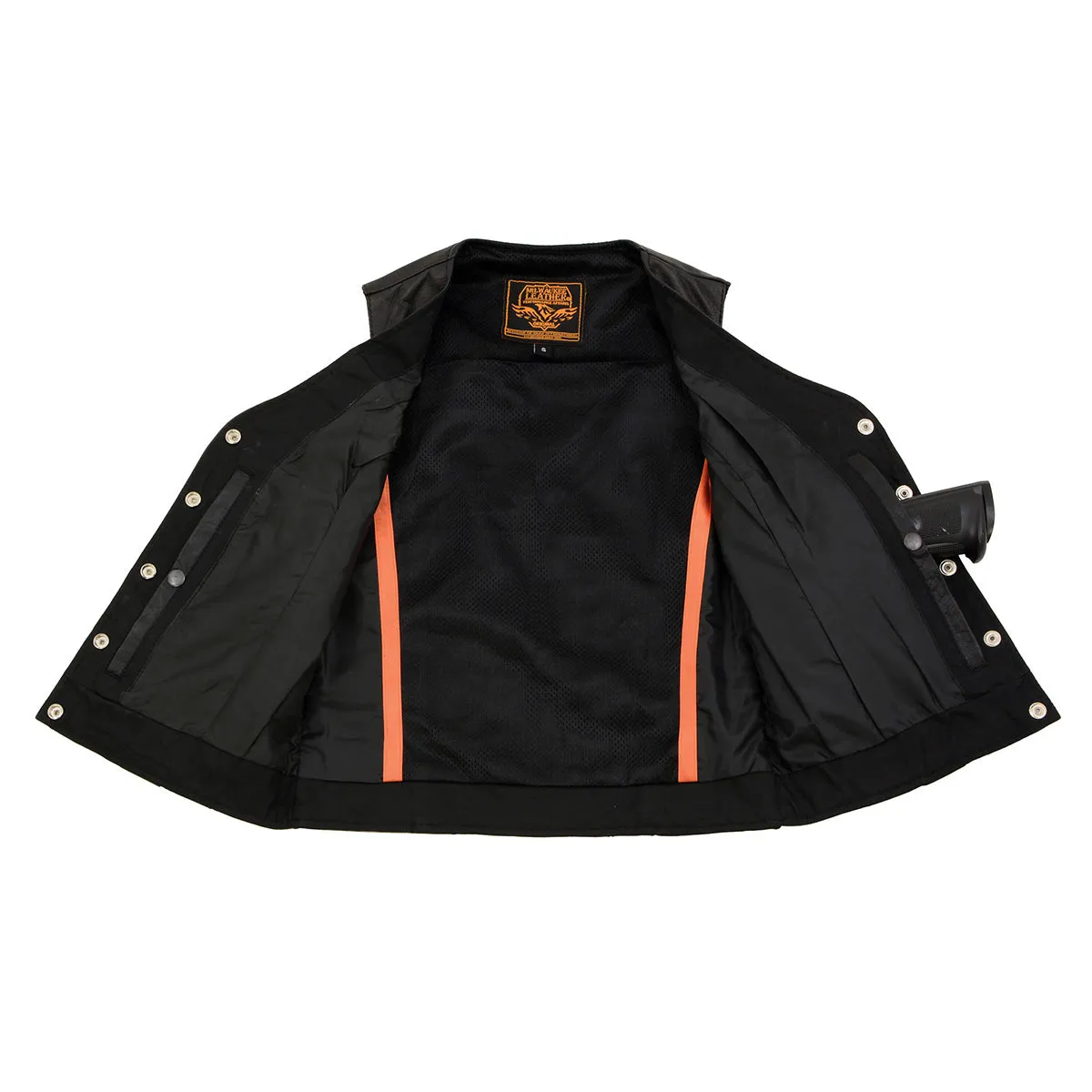 SH1216 Ladies Black Leather Vest with Front Laces