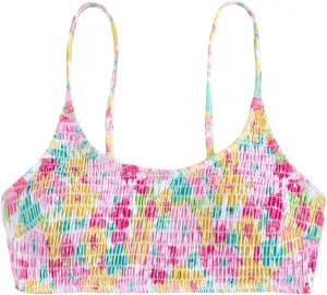 SHENHE Women's Floral Smocked Backless Spaghetti Strap Padded Swimsuit Bathing Suit Bikini Tops