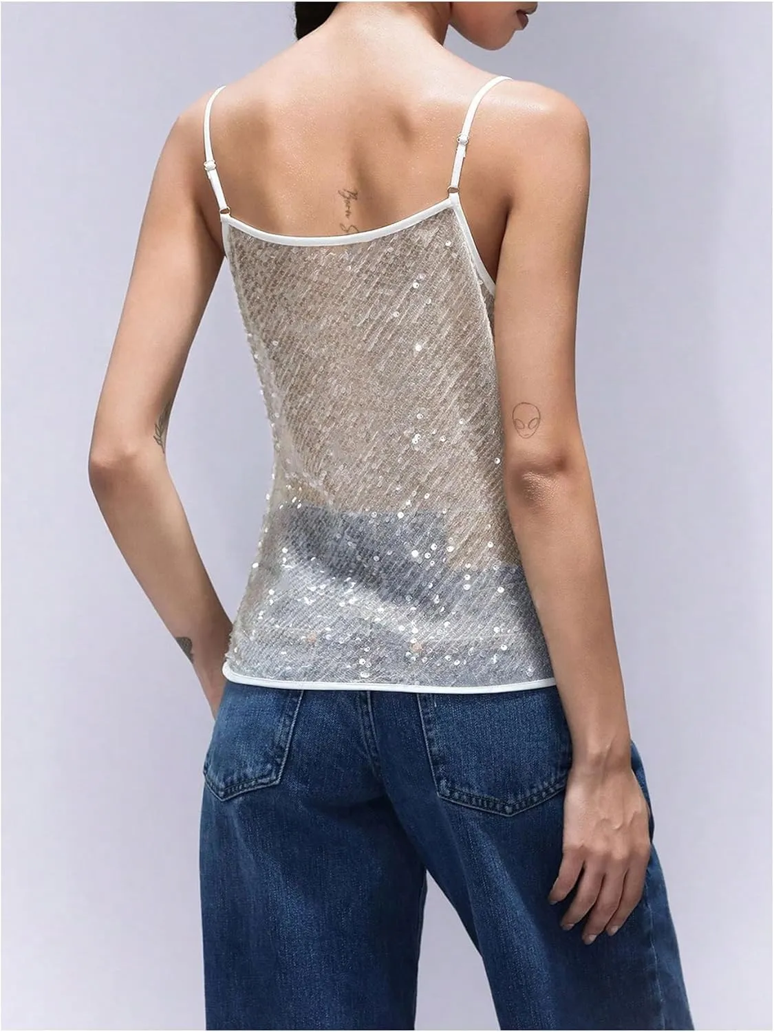 SHENHE Women's Sexy Sparkle Shimmer Cami Tank Tops Disco Sequin Camisole