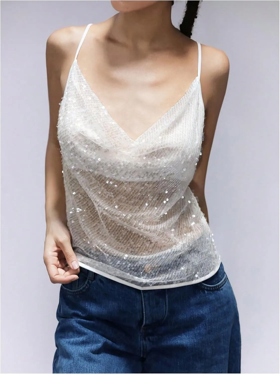 SHENHE Women's Sexy Sparkle Shimmer Cami Tank Tops Disco Sequin Camisole