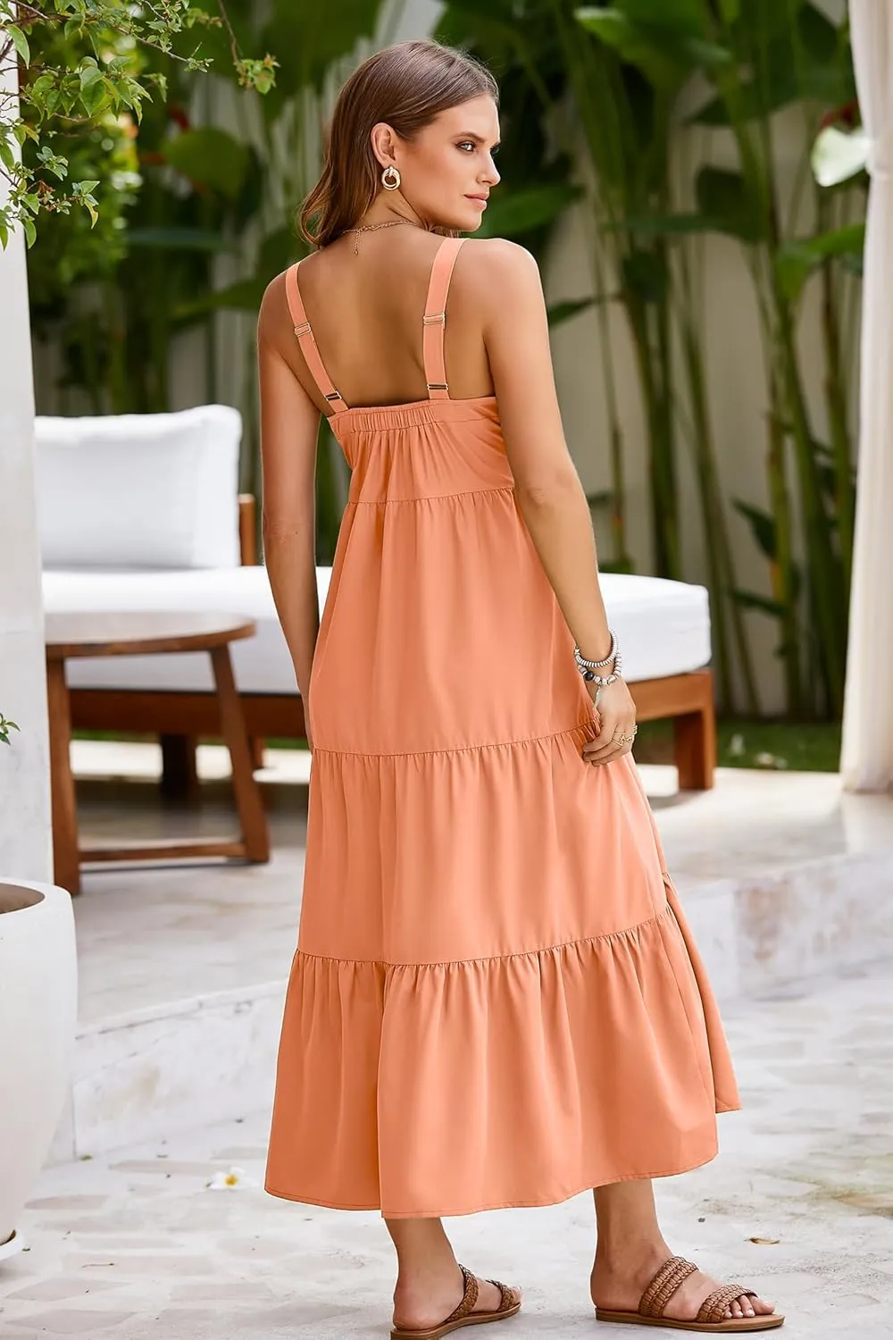 SimpleFun Womens Summer Dresses Sleeveless Adjustable Straps Tiered Maxi Dress with Pockets Casual Beach Long Sundresses