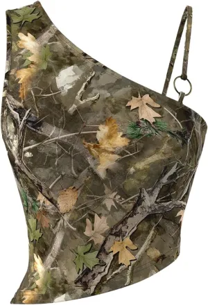 SOLY HUX Women's Y2k Camo Top Asymmetrical Neck Sleeveless Going Out Crop Tank Tops