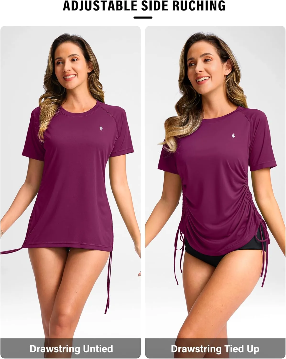Soothfeel Women's Swim Shirt UPF 50  Short Sleeve Rash Guard SPF UV Sun Protection Swimming Swimsuit Bathing Suit Top Only