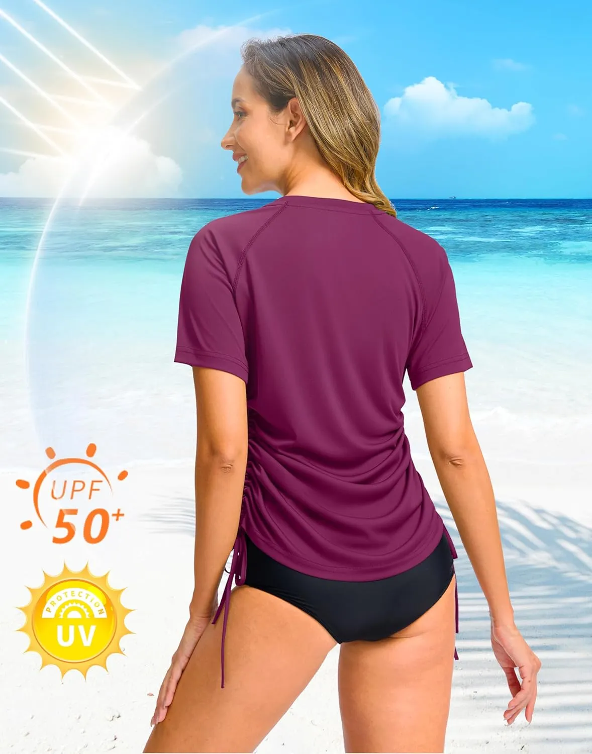 Soothfeel Women's Swim Shirt UPF 50  Short Sleeve Rash Guard SPF UV Sun Protection Swimming Swimsuit Bathing Suit Top Only