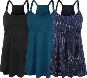 SUIEK 3 Pack Maternity Nursing Tank Tops with Bralette Cotton Breastfeeding Camisole