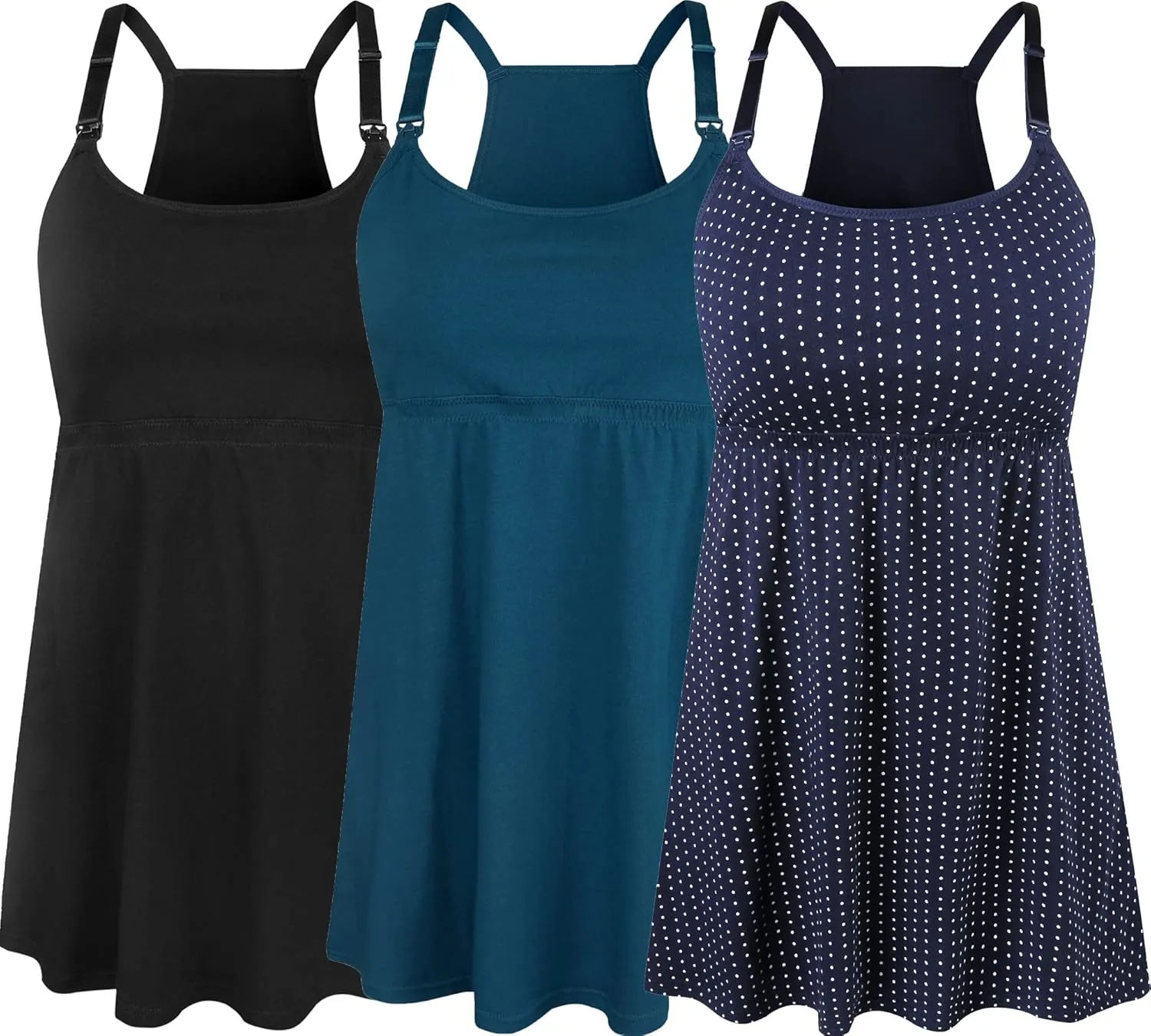 SUIEK 3 Pack Maternity Nursing Tank Tops with Bralette Cotton Breastfeeding Camisole