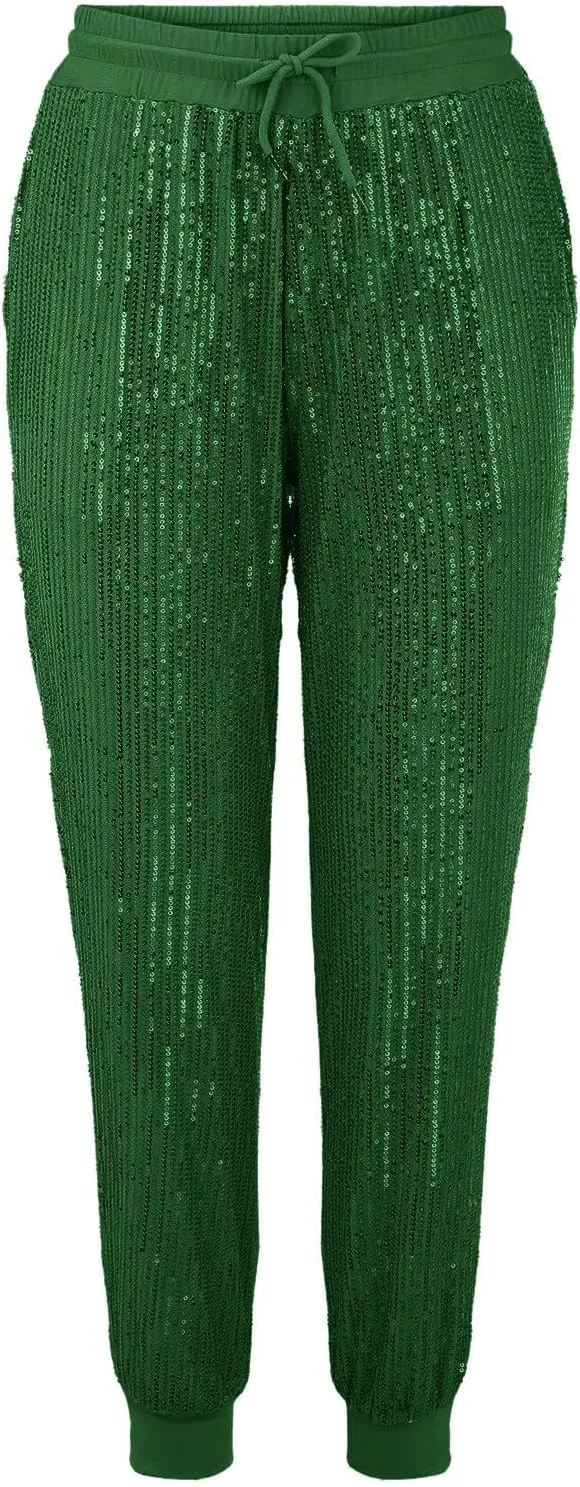 Sweatpants for Women Women's Glitter Sequin Trousers High Waist Stretchy Club Shiny Night Out Party Club Trousers