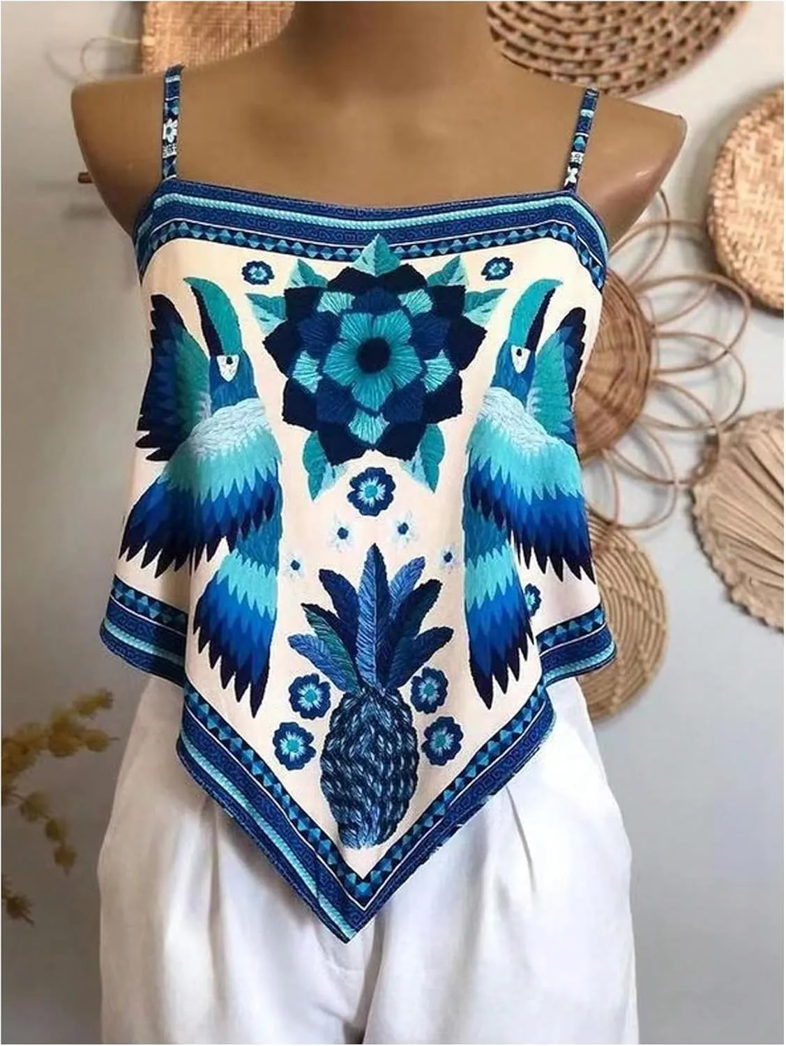SweatyRocks Women's Tribal Floral Print Backless Camisole Tie Knot Sleeveless Vacation Boho Tops