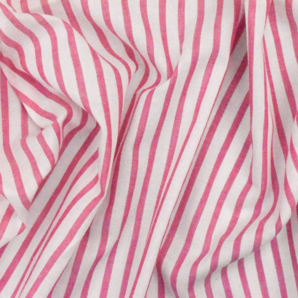 Sweet Pink-White Stripe Cotton Lawn Woven Fabric