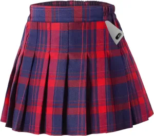 Toddler Little & Big Girl's High Waist School Uniform Elastic Waist Pleated Skirt with Shorts, US 2 Years - 14 Years
