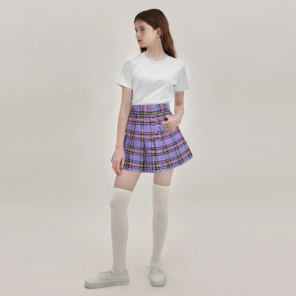 Toddler Little & Big Girl's High Waist School Uniform Elastic Waist Pleated Skirt with Shorts, US 2 Years - 14 Years