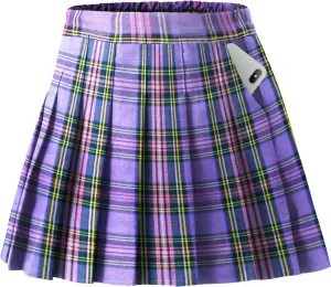 Toddler Little & Big Girl's High Waist School Uniform Elastic Waist Pleated Skirt with Shorts, US 2 Years - 14 Years