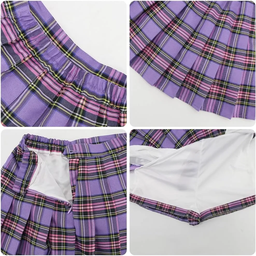 Toddler Little & Big Girl's High Waist School Uniform Elastic Waist Pleated Skirt with Shorts, US 2 Years - 14 Years