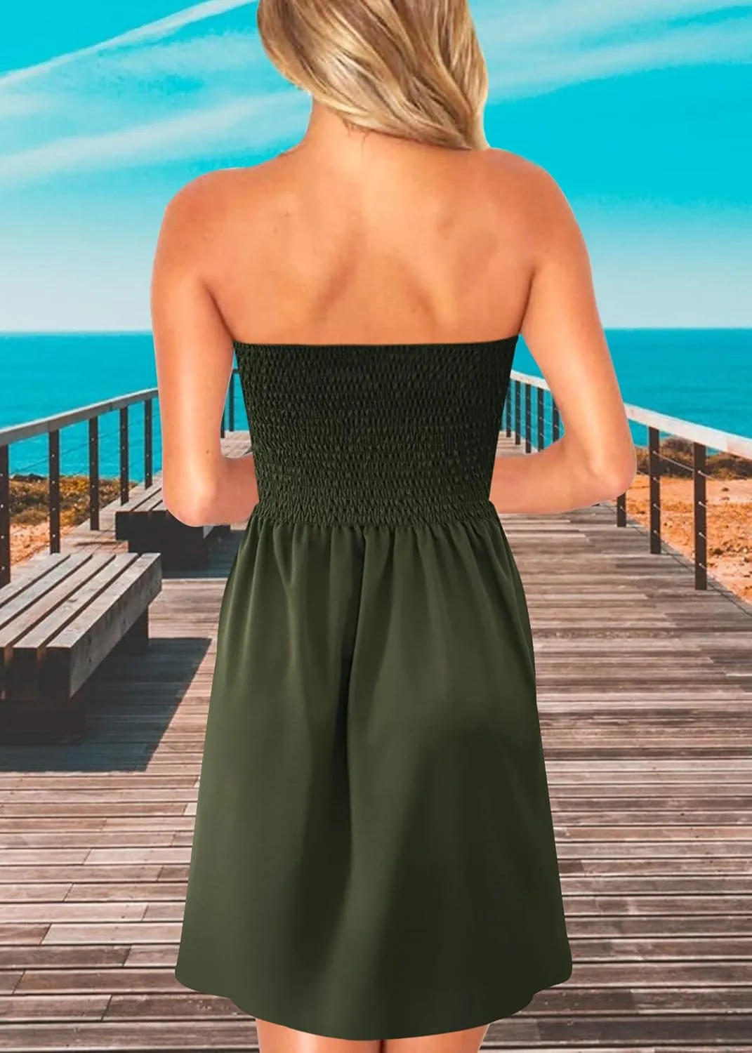 Tube Top Dress Boho Floral Beach Smocked Sundress Strapless Dress for Women Summer
