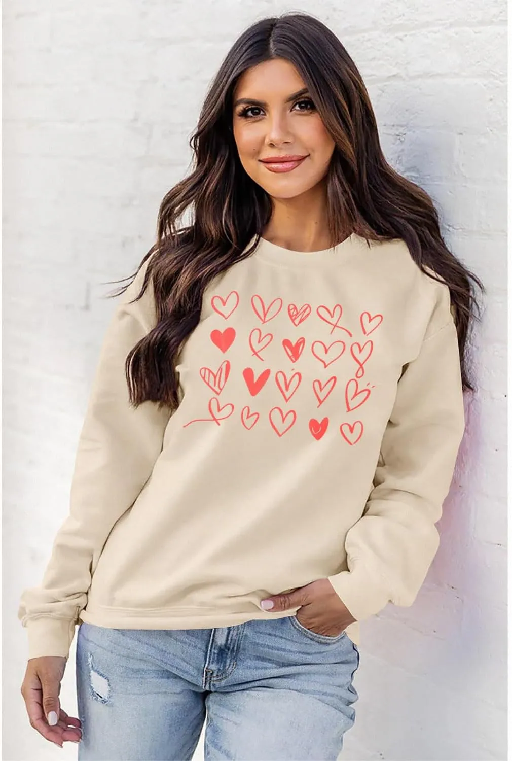Valentines Sweatshirt Women Cute Love Heart Graphic Long Sleeve Shirts Casual Crewneck Pullover Tops