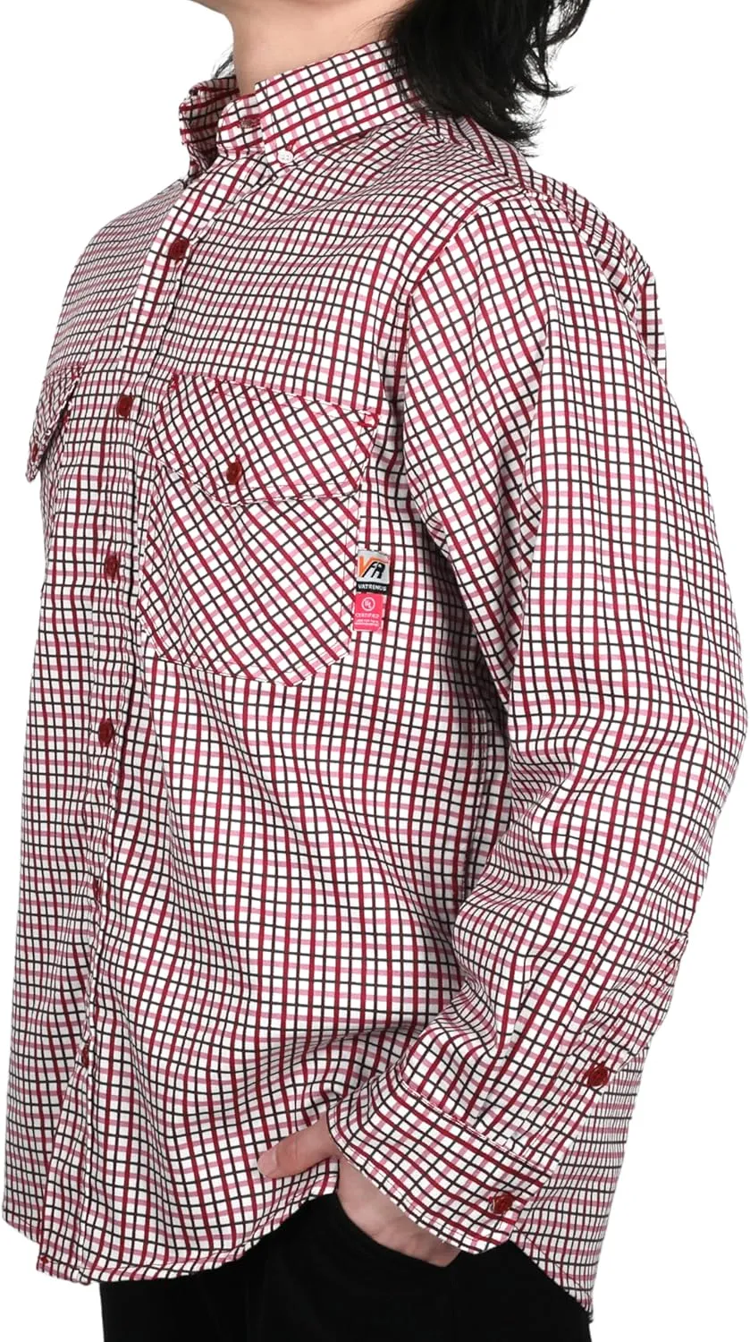 VATRENUS FR Shirts for Men Print Plaid 6.5oz Flame Resistant 100% Cotton Men's Pre-Washed Fire Retardant Work Shirt