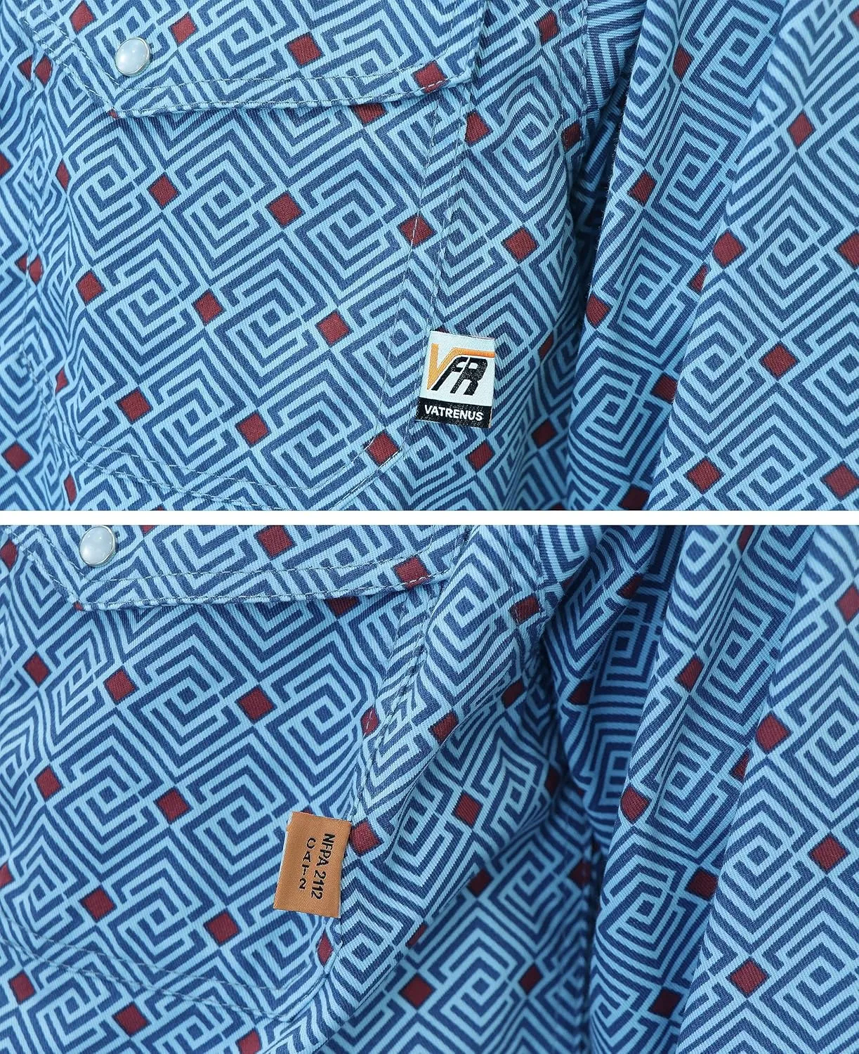 VATRENUS FR Shirts for Men Print Plaid 6.5oz Flame Resistant 100% Cotton Men's Pre-Washed Fire Retardant Work Shirt