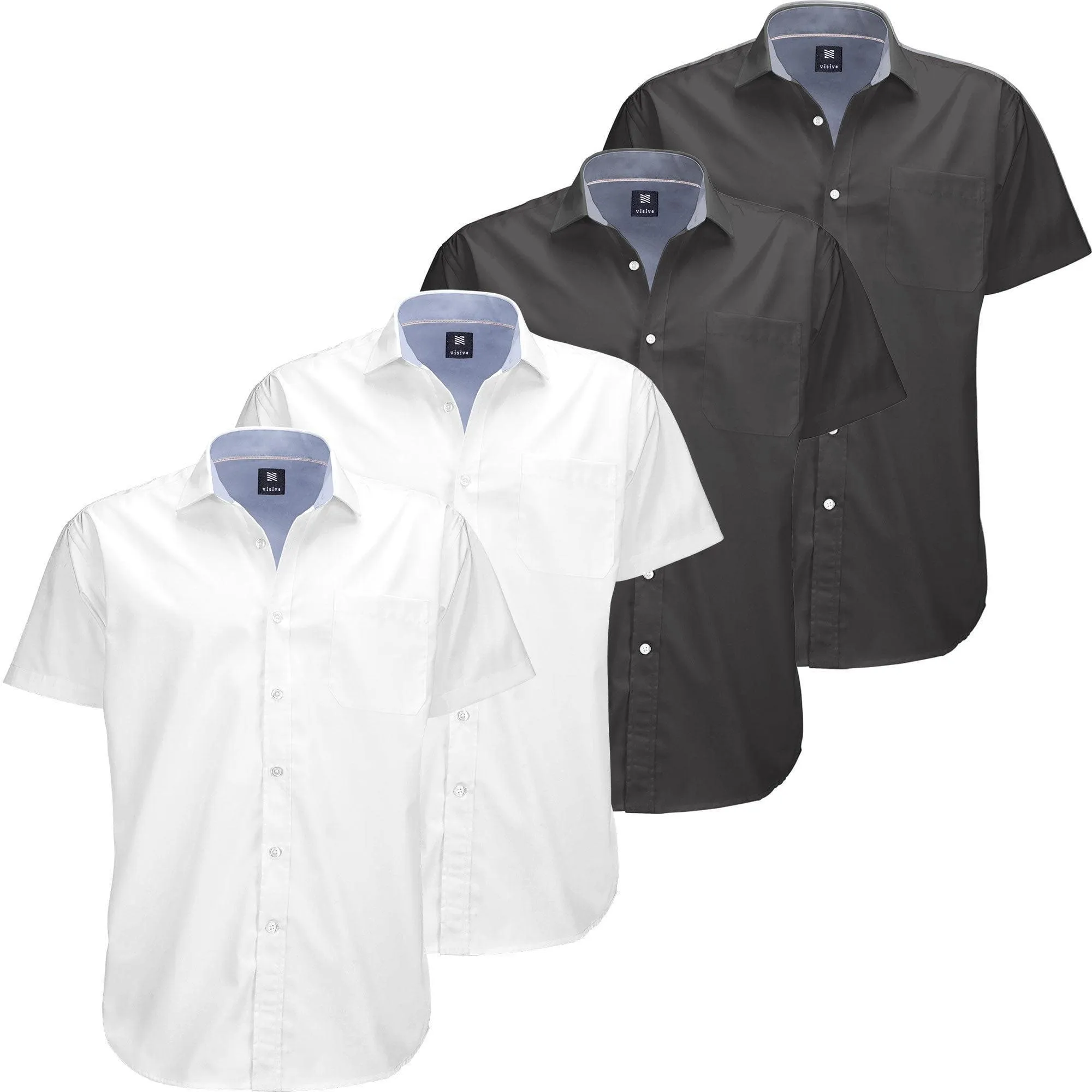Visive Mens Big and Tall Oxford Shirt - 4 Pack Button Down Short Sleeve Dress Shirt - Versatile for Business & Casual Events - Comfort Fit - Breathable Material - Sizes small to 4XL For Big men