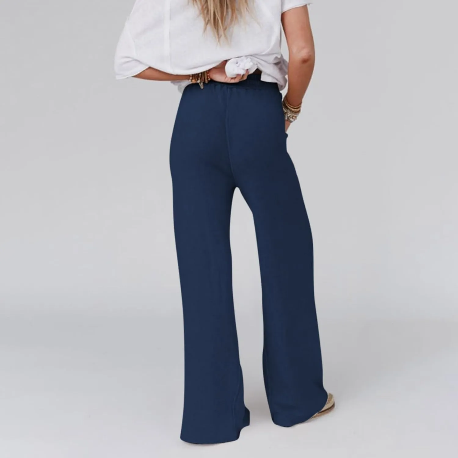 Wide Leg Linen Pants for Women Summer Casual Straight Leg Baggy Pants Lightweight High Waisted Trousers with Pockets
