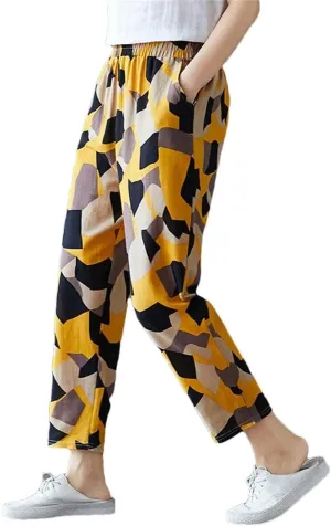 Women Boho Floral Printed Trousers Loose Vintage Cropped Harem Pants Lady Streetwear Bloomers