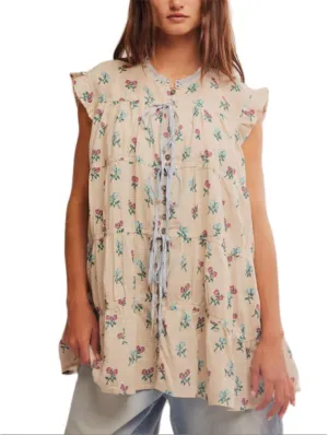 Women Cute Floral Babydoll Mini Dress Y2k Button Up Tie Front Ruffle Trim Flowy Tunic Short Dress Summer Beach Sundress