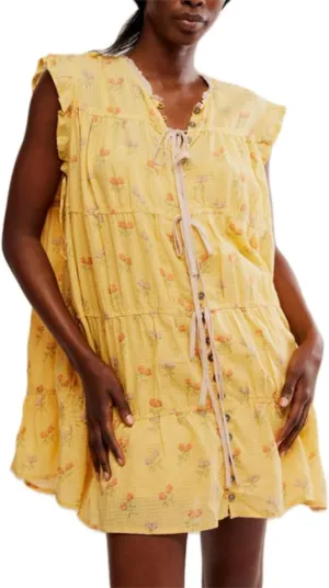 Women Cute Floral Babydoll Mini Dress Y2k Button Up Tie Front Ruffle Trim Flowy Tunic Short Dress Summer Beach Sundress