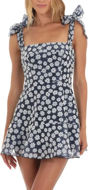 Women Floral Lounge Mini Dress Sleeveless Tie Shoulder Ruffle Babydoll Dress Y2k Backless Short Sundress