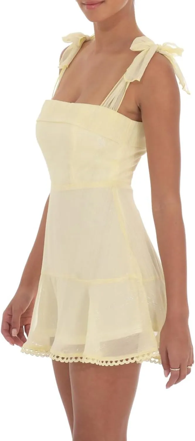 Women Floral Lounge Mini Dress Sleeveless Tie Shoulder Ruffle Babydoll Dress Y2k Backless Short Sundress