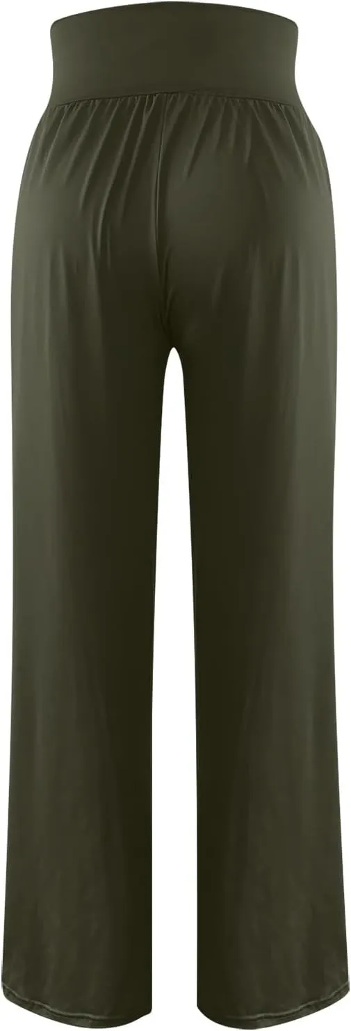 Women High Waist Straight Leg Pants Solid Color Crossed Trousers Casual Loose Sports Pant Slim Stretchy Yoga Pants