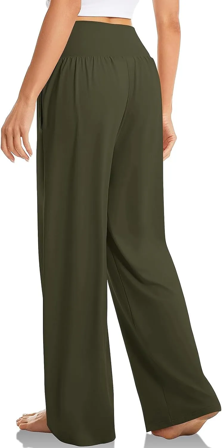 Women High Waist Straight Leg Pants Solid Color Crossed Trousers Casual Loose Sports Pant Slim Stretchy Yoga Pants