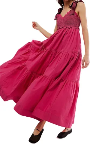 Women Summer Boho Tie Shoulder Dress Floral Smocked Flowy Tiered Maxi Dress Ruffle Going Out Beach Sundress