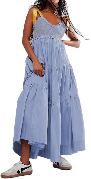Women Summer Boho Tie Shoulder Dress Floral Smocked Flowy Tiered Maxi Dress Ruffle Going Out Beach Sundress