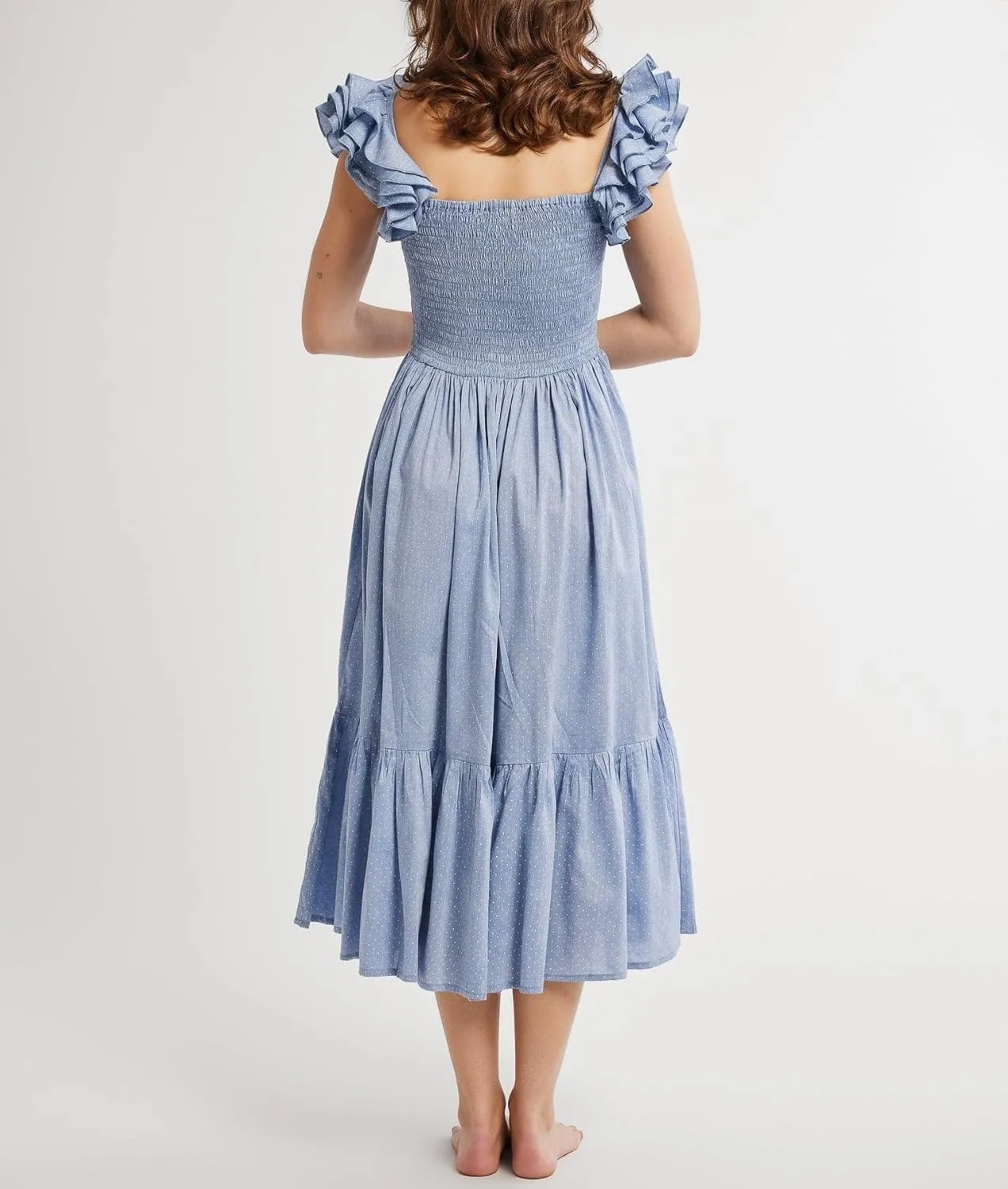 Women Summer Floral Smocked Midi Dress Ruffle Tiered Cap Sleeve Long Dress Flowy Swing A Line Beach Sundress
