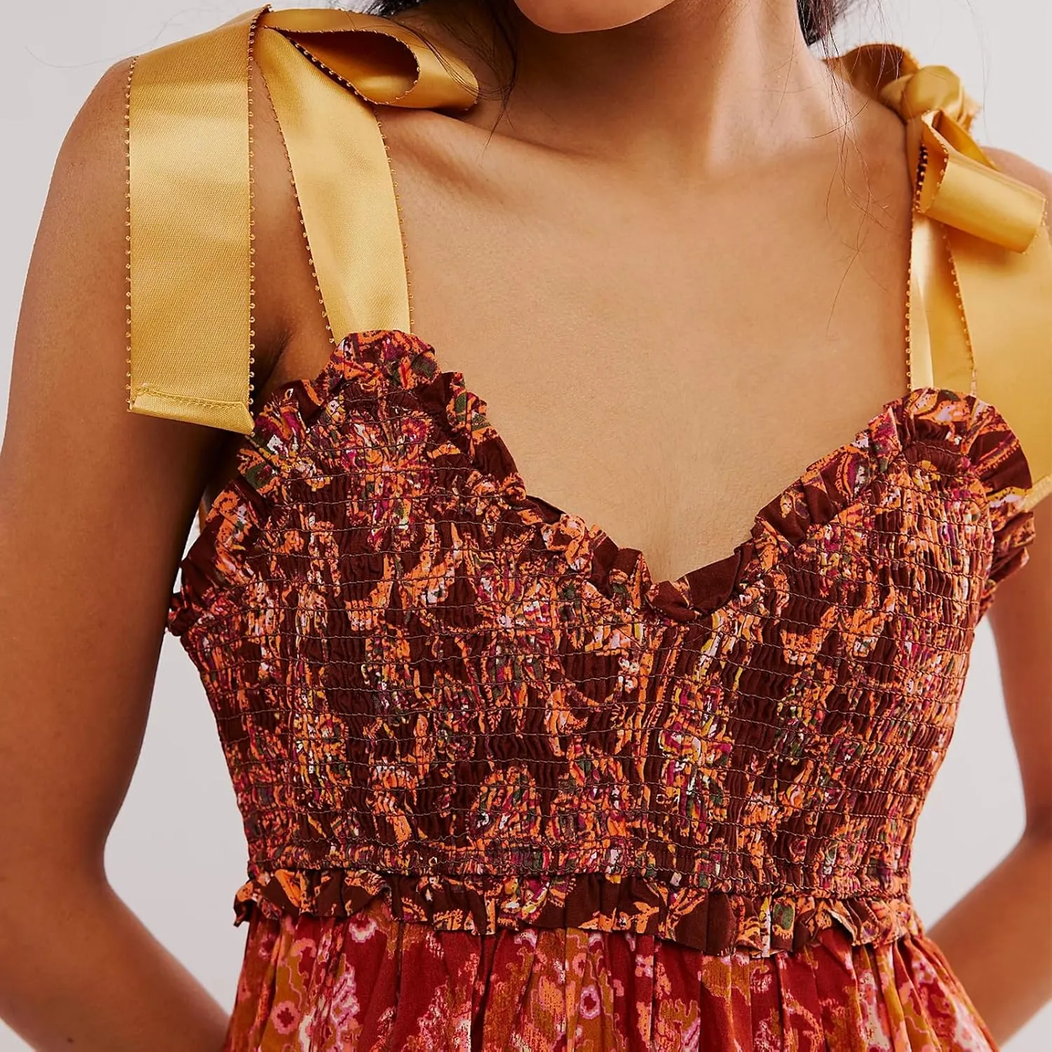 Women Summer Sleeveless Striped Maxi Dress Tie Shoulder Strap Smocked Flowy Dress Y2k Floral Beach Sundress