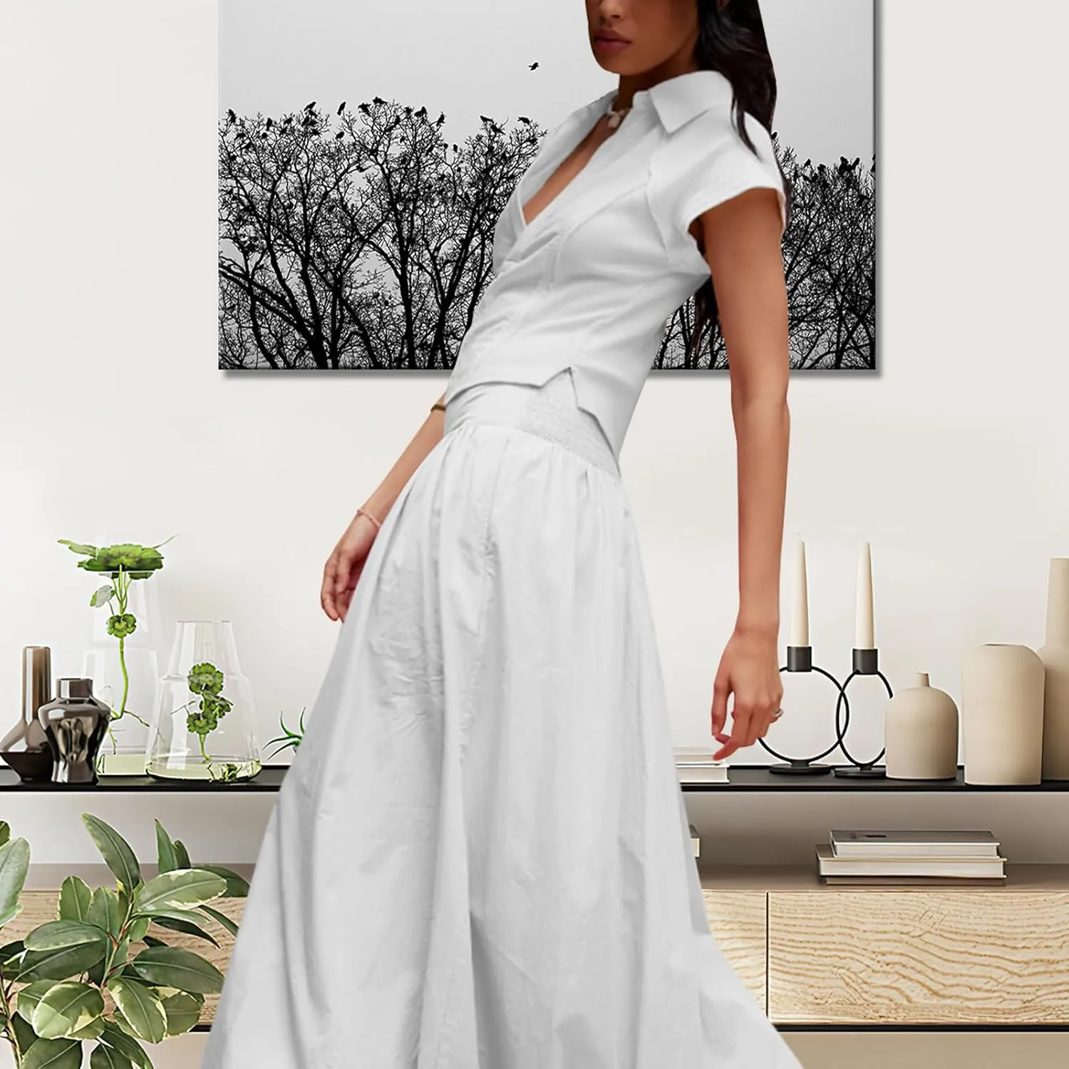 Women Y2k Bubble Maxi Skirt Summer Elastic Low Waist A Line Long Skirt Casual Fairy Ruffle Pleated Midi Dress