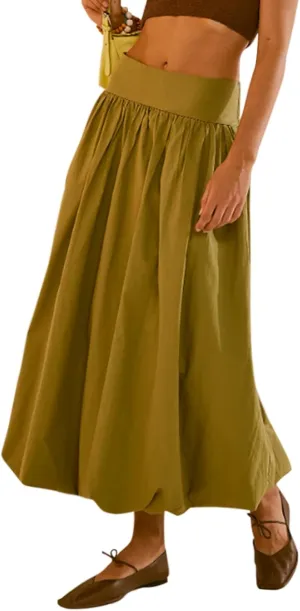 Women Y2k Bubble Maxi Skirt Summer Elastic Low Waist A Line Long Skirt Casual Fairy Ruffle Pleated Midi Dress