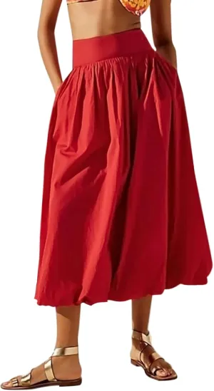 Women Y2k Bubble Maxi Skirt Summer Elastic Low Waist A Line Long Skirt Casual Fairy Ruffle Pleated Midi Dress