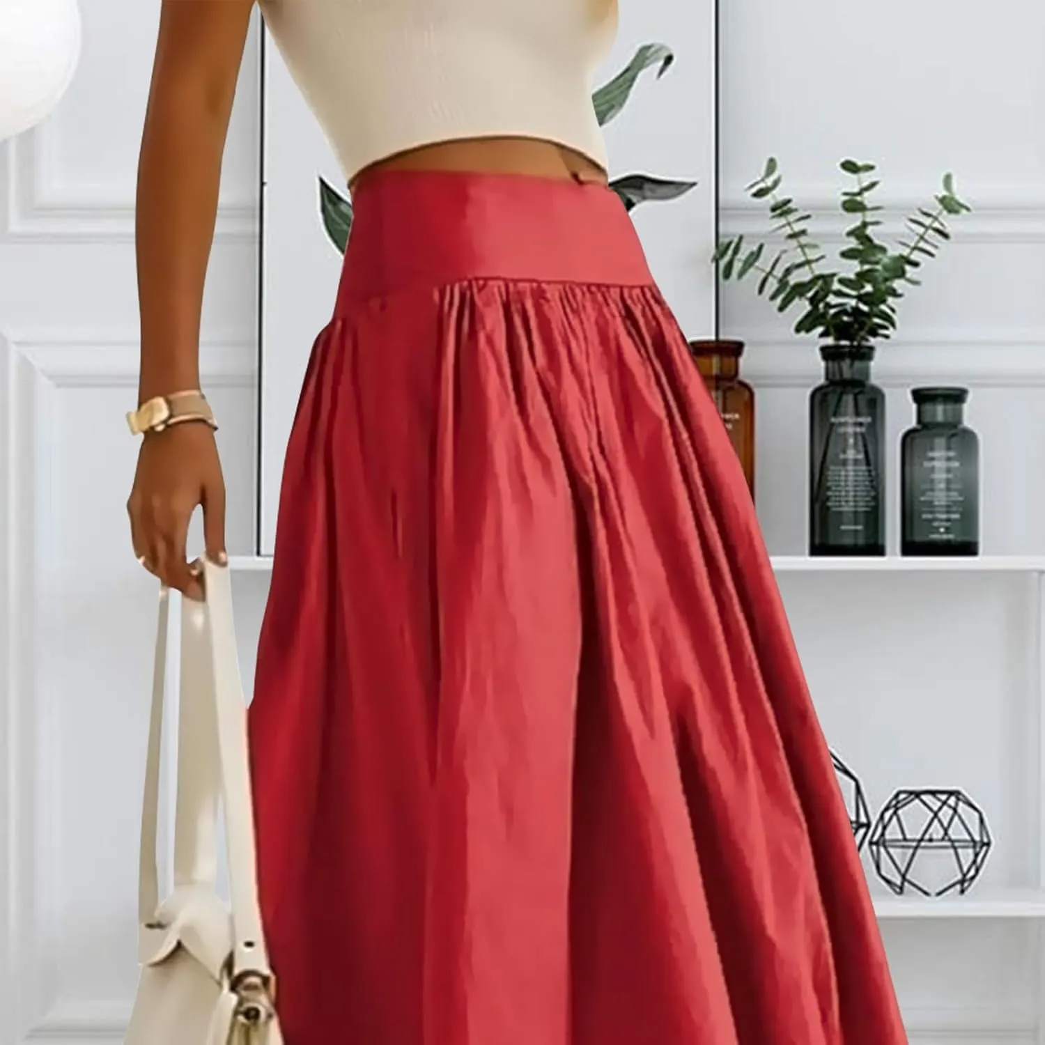 Women Y2k Bubble Maxi Skirt Summer Elastic Low Waist A Line Long Skirt Casual Fairy Ruffle Pleated Midi Dress