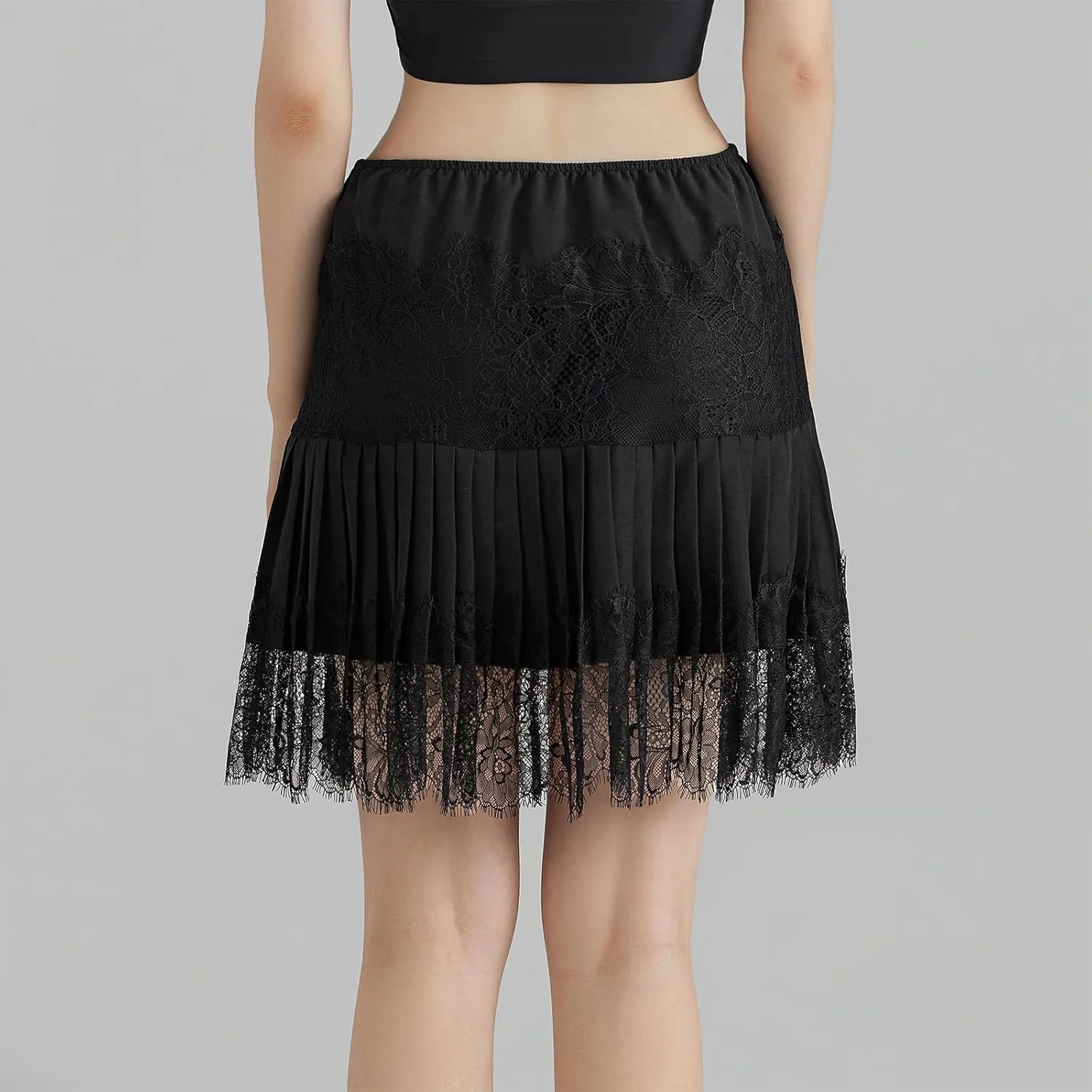 Women Y2k Lace Mini Skirt Low Rise Pleated Ruffle Half Slip Skirt Layered Flowy Short Skirt Streetwear