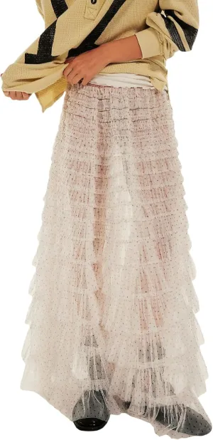 Women Y2k Maxi Slip Skirt Elastic Waist Lace Pleated Ruffle Long Skirts Flowy Tiered Layered Skirts Underskirt