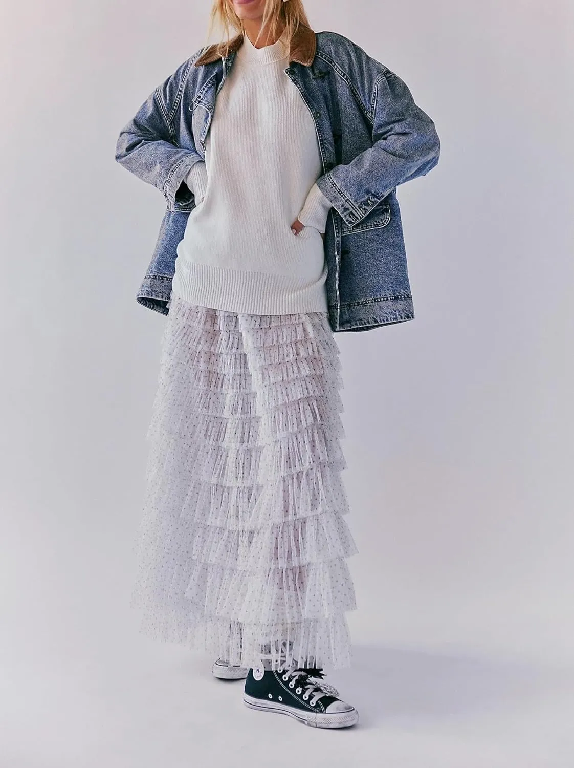 Women Y2k Maxi Slip Skirt Elastic Waist Lace Pleated Ruffle Long Skirts Flowy Tiered Layered Skirts Underskirt