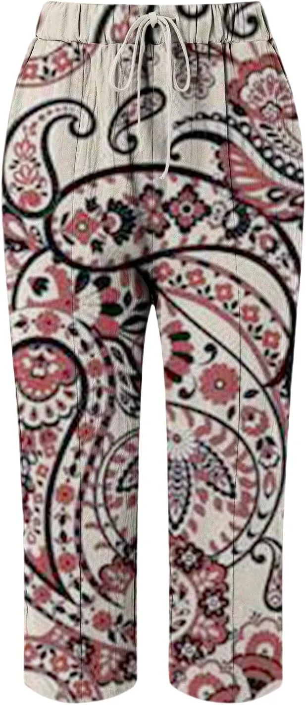 Women's Clothing Summer Casual Drawstring Pants Flowy Wide Leg Beach Trousers with Pockets Fleece Lined Leggings