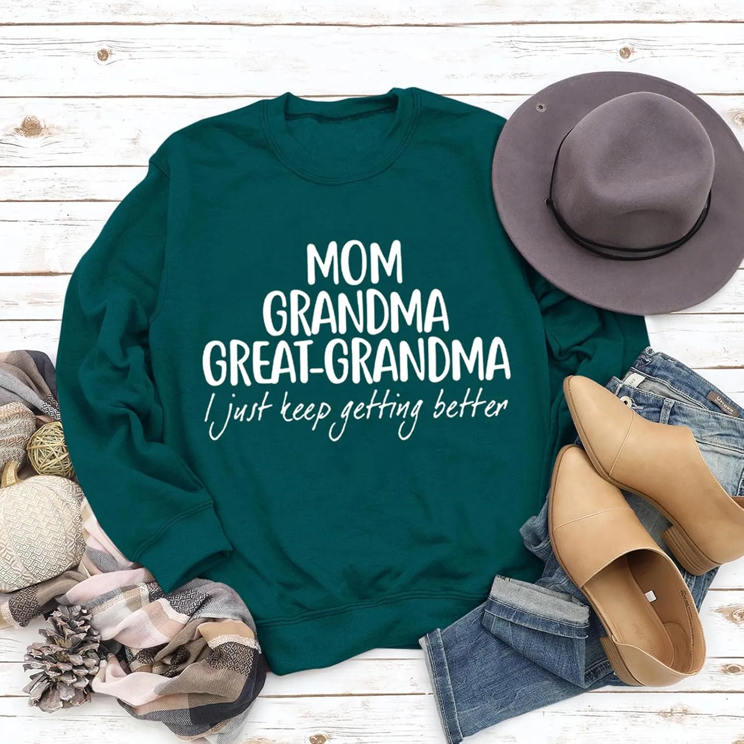 Womens Great Grandma Sweatshirt Fleece Lined Crewneck Long Sleeve Gigi Gift Inspirational Saying Tops