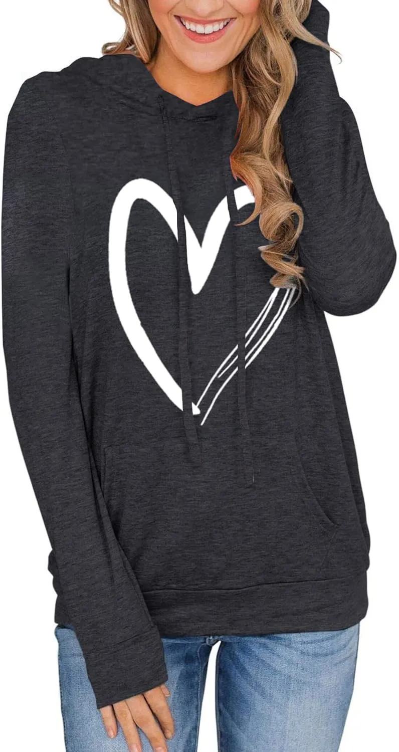 Women's Hoodies Pullover Cute Heart Sweatshirts Long Sleeve Tops with Pockets
