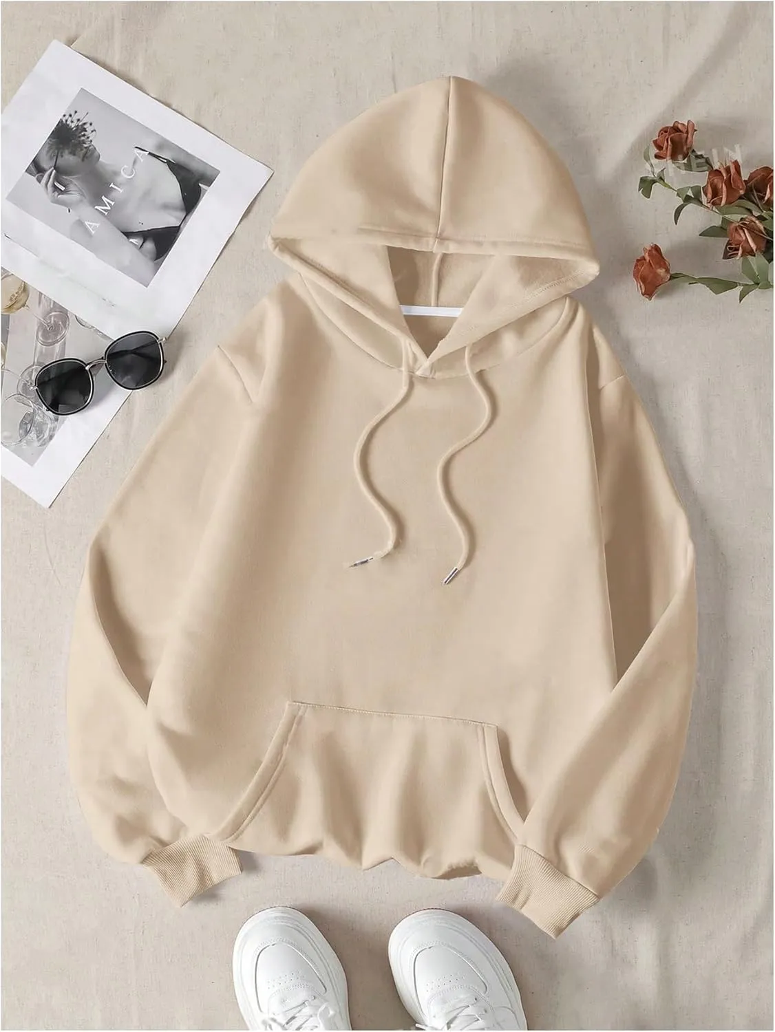 Women's Letter Print Hoodies Oversized Sweatshirt Long Sleeve Tops Pullover Pocketed Streetwear Women Outfits