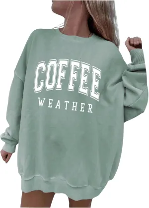 Women's Oversized Graphic Sweatshirt Drop Shoulder Long Sleeve Crewneck Pullover Tops