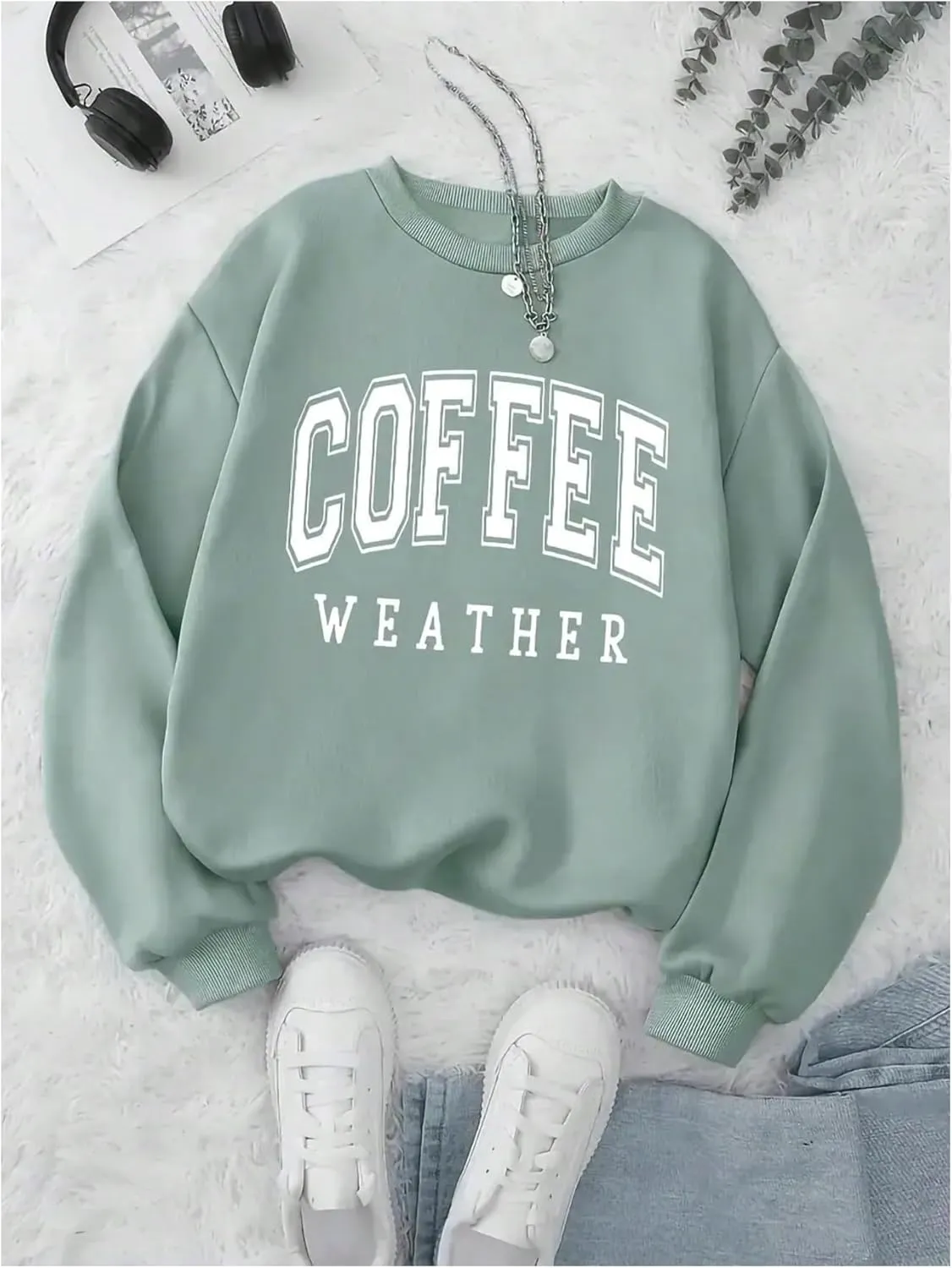 Women's Oversized Graphic Sweatshirt Drop Shoulder Long Sleeve Crewneck Pullover Tops