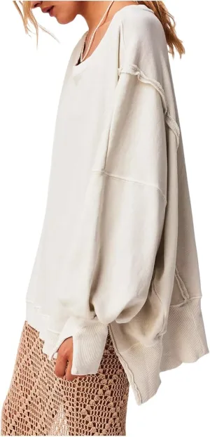 Womens Oversized Sweatshirts Fall Crewneck Long Sleeve Pullover Hoodies Lightweight Loose Cotton Tunic Tops