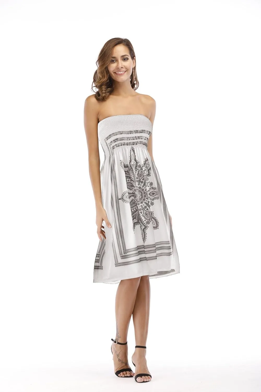 Women's Strapless Floral Bohemian Casual Mini Beach Dress Cover-ups Dress